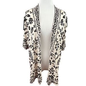 Habitat Clothing Cream And Black Floral Lightweight Viscose Open Front Cardigan